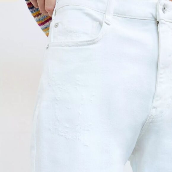 Anthropologie Pilcro Distressed Frayed Hem White Denim Jeans - Picture 2 of 16